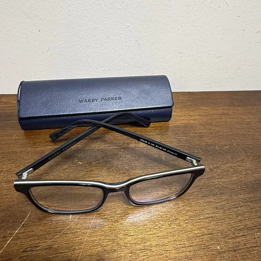 Warby Parker Eyeglass Frame Only Black White Crane 103 52 18 145 With Case